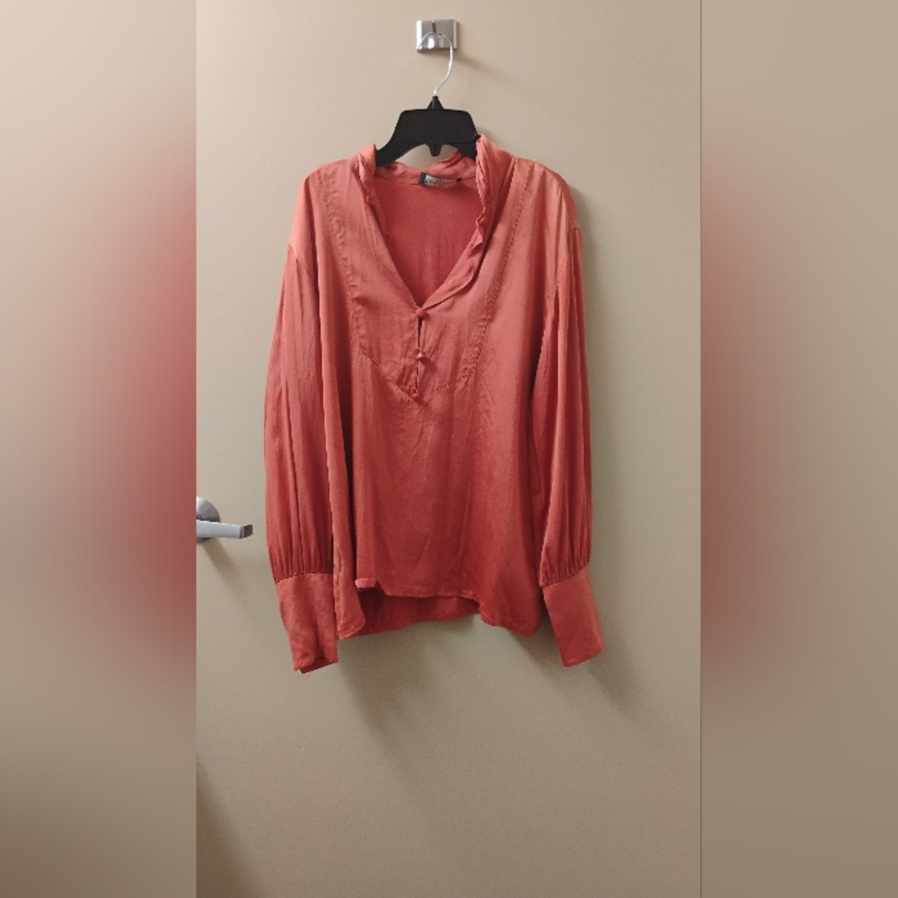 Vintage 1990s Louis Feraud Button Down Silk Blouse Orange